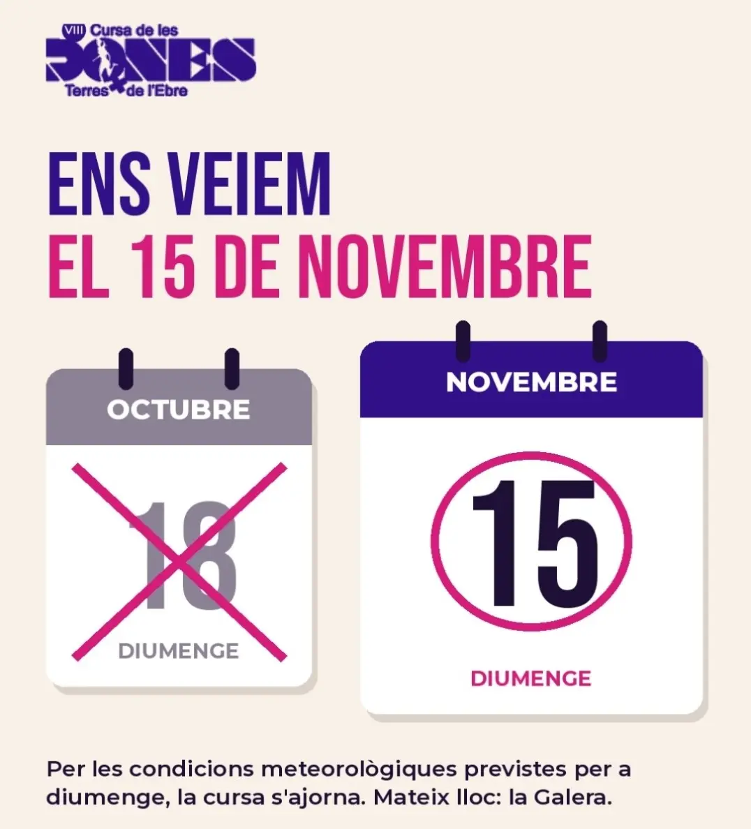 La carrera de mujeres de las Terres de l’Ebre cambia de fecha por el tiempo