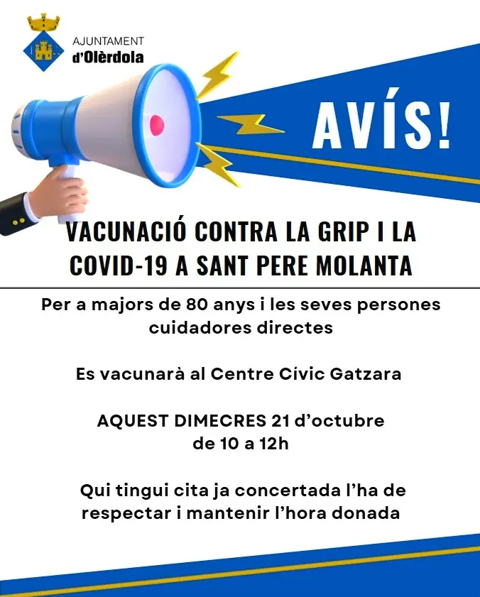 Sant Pere Molanta acogerá una jornada de vacunación para mayores de 80 años