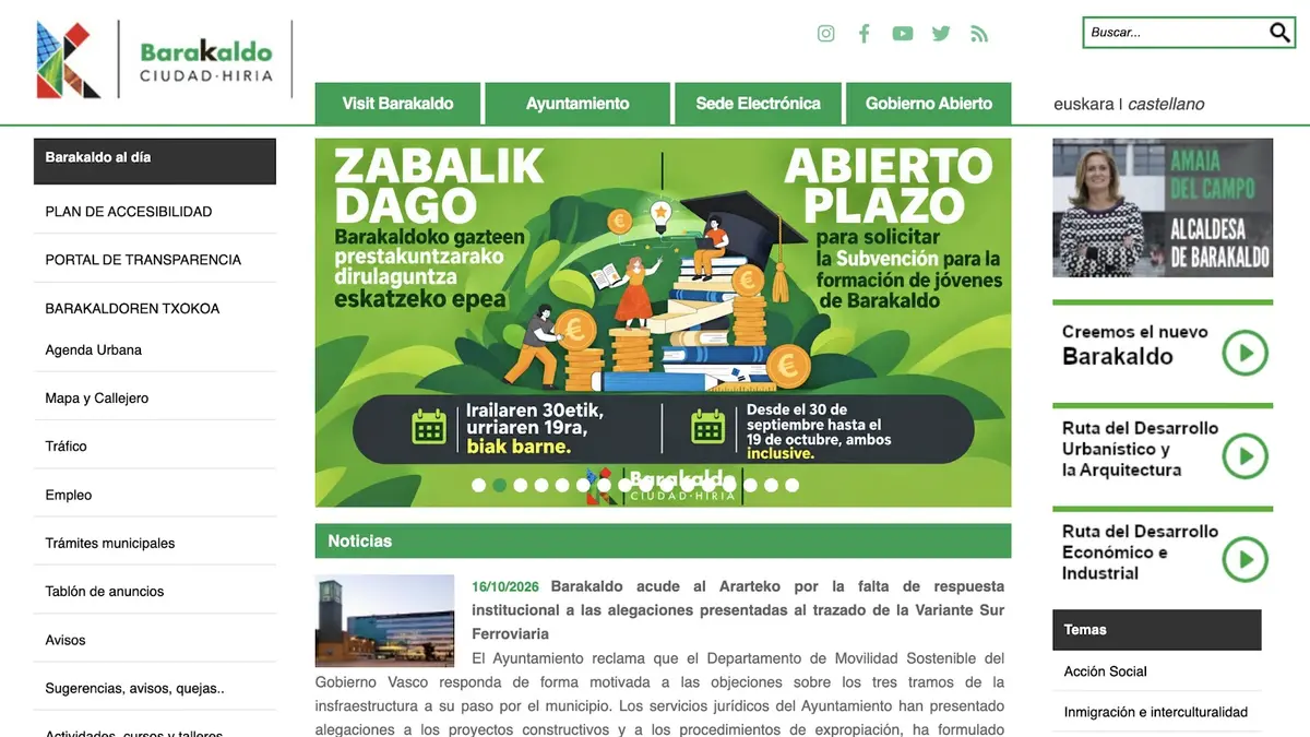 La web municipal de Barakaldo seguía sin funcionar al comenzar el lunes