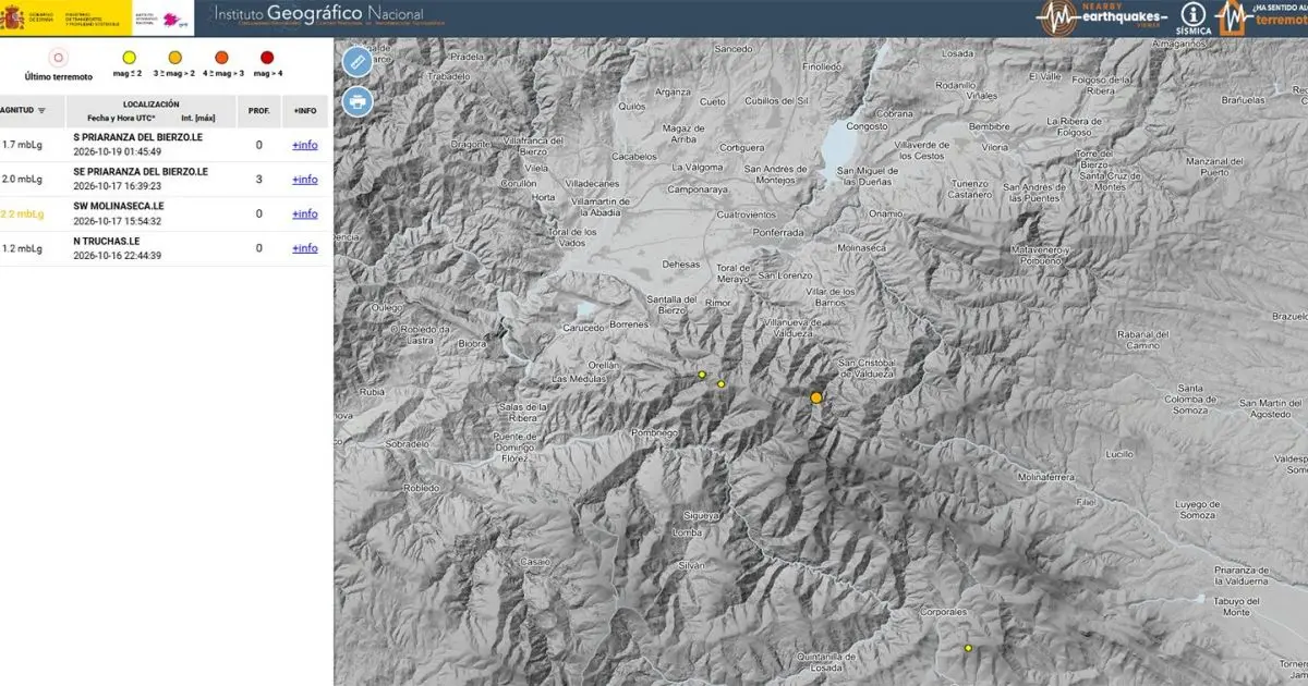 Un temblor de magnitud 1,7 se registra al sur de Priaranza del Bierzo