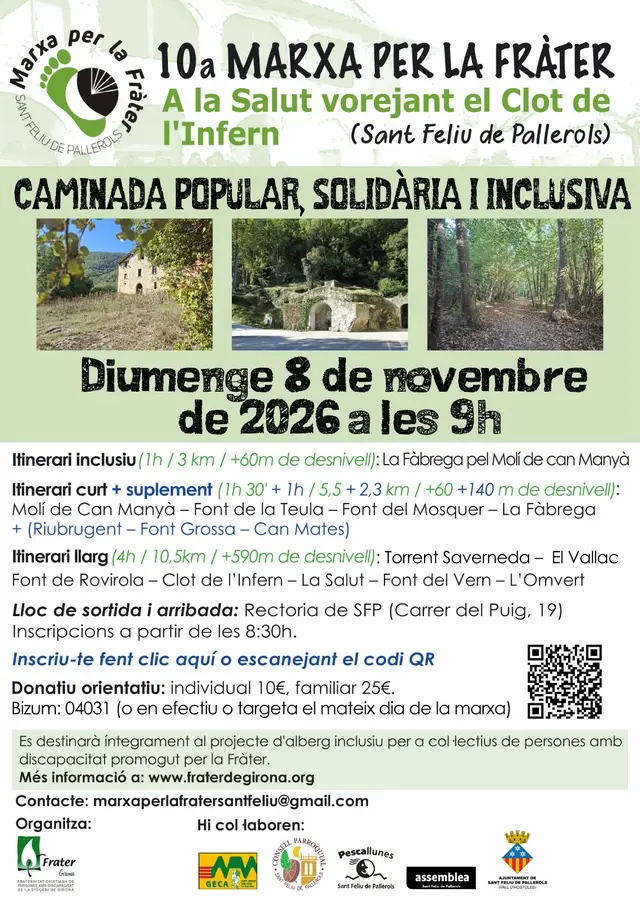 La Marcha por la Fràter volverá a recorrer Sant Feliu de Pallerols el 8 de noviembre