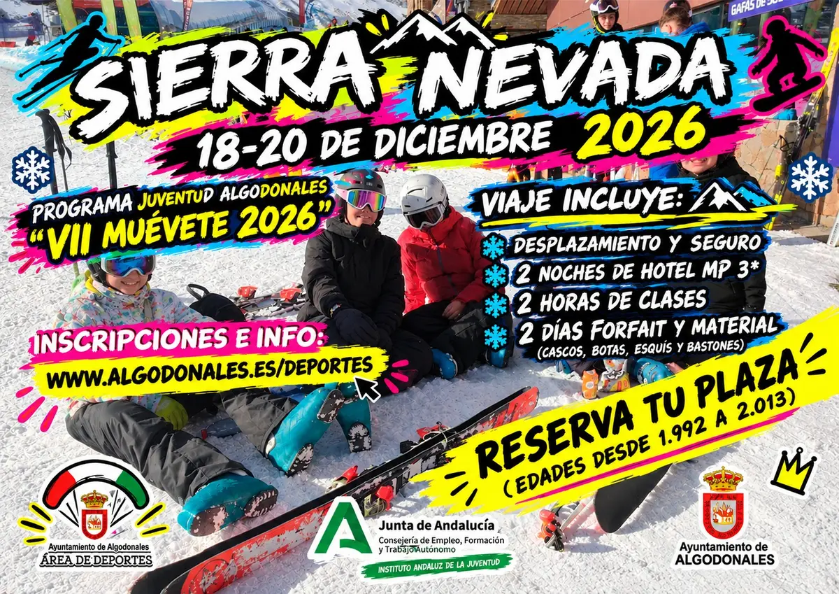 Algodonales organiza una salida de esquí y snowboard a Sierra Nevada en diciembre