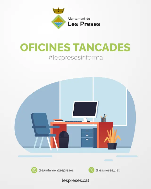 El Ayuntamiento de Les Preses cerrará sus oficinas el 13 de octubre