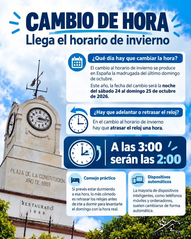 Villa del Río recuerda que el horario de invierno llega el 25 de octubre