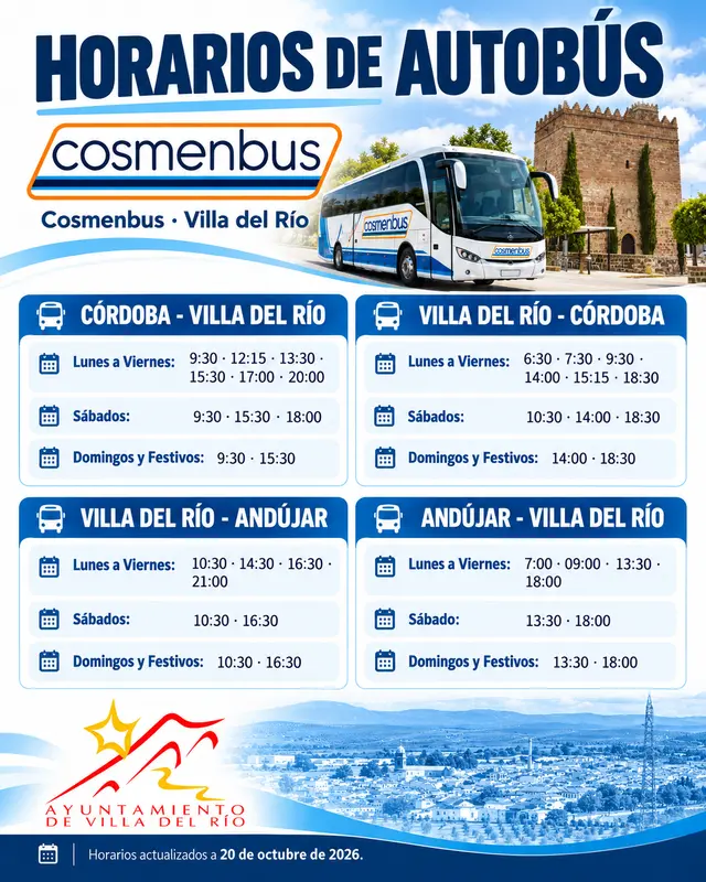 Villa del Río comunica cambios en los horarios de sus autobuses interurbanos