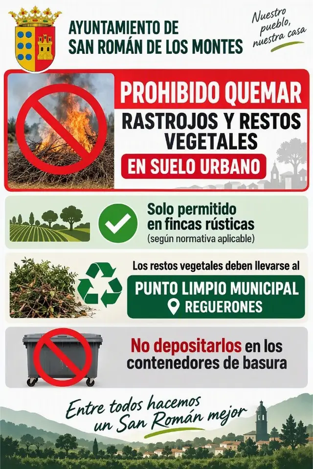 San Román recuerda que no se pueden quemar restos vegetales en suelo urbano