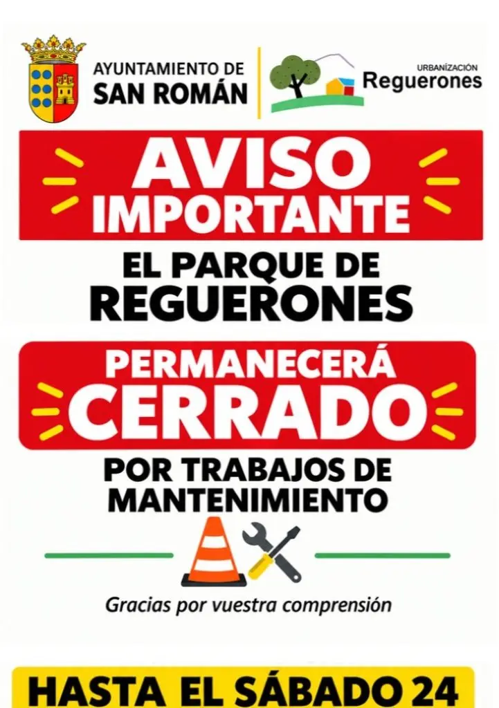 El parque de Reguerones seguirá cerrado por labores de mantenimiento hasta el día 24