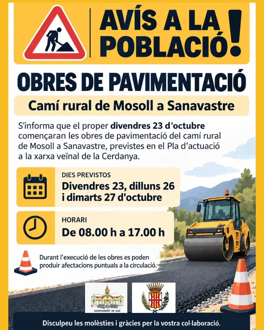 El camino rural entre Mosoll y Sanavastre se pavimentará en tres jornadas