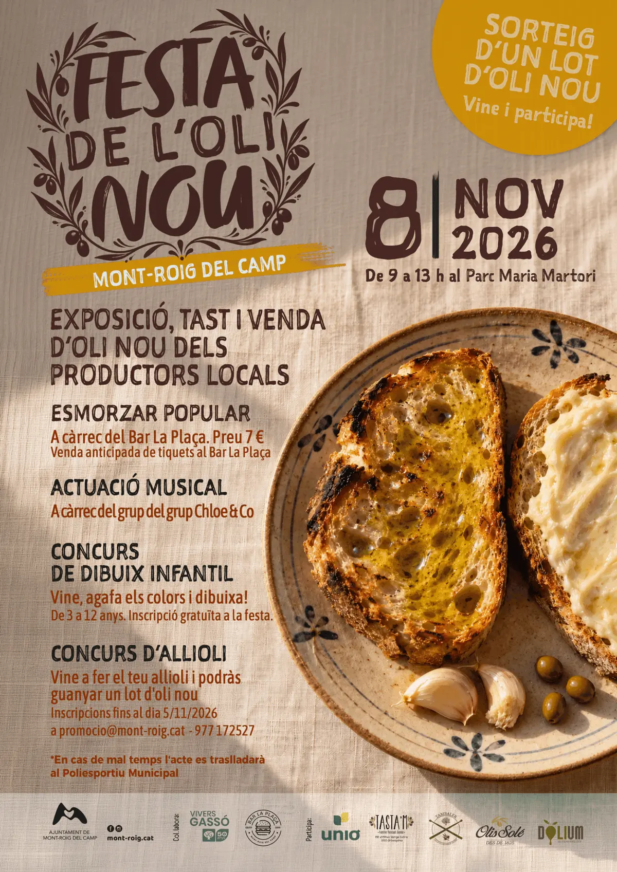 El aceite local será el protagonista de la Festa de l’Oli Nou del 8 de noviembre