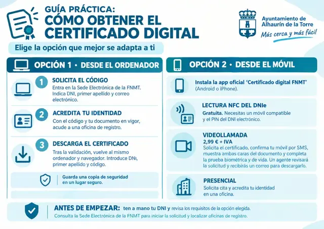 Una guía municipal explica cómo conseguir el certificado digital