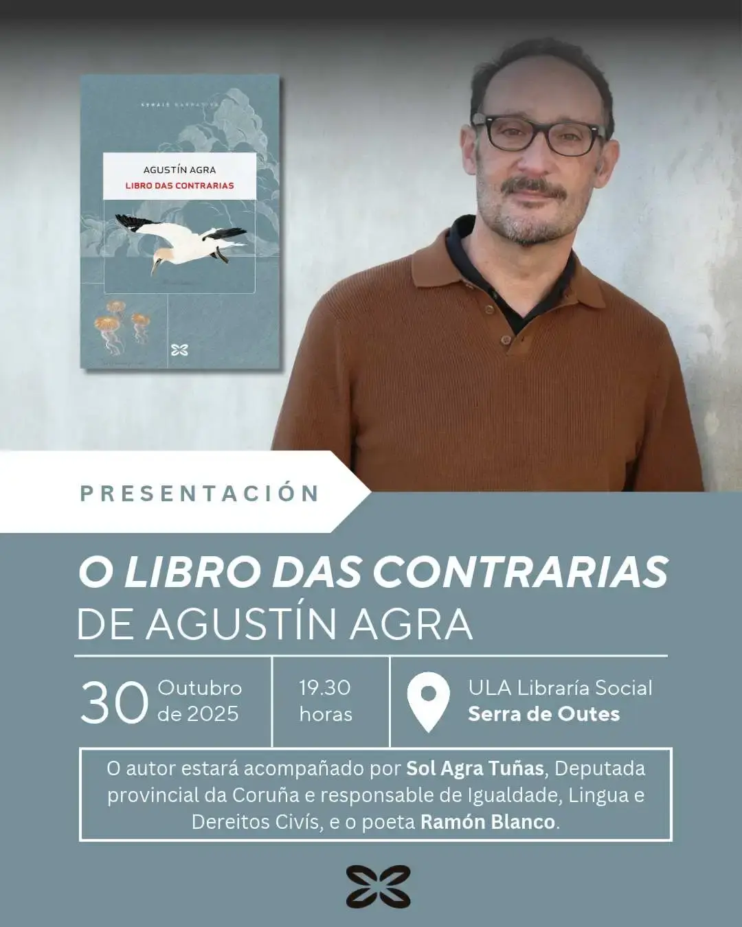 Agustín Agra llevará su nueva novela a la Libraría Social ULA de Outes
