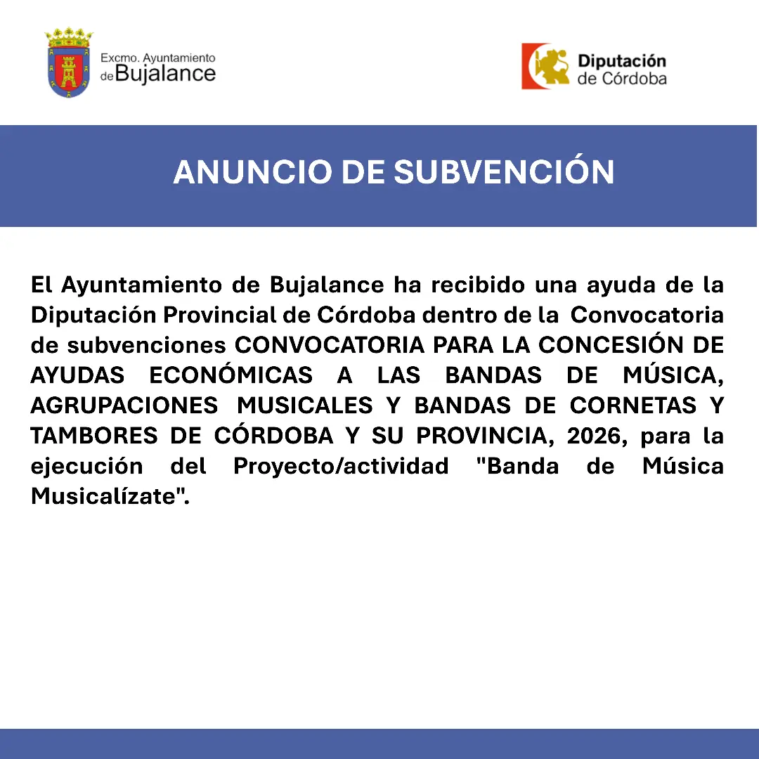 Bujalance recibe apoyo provincial para el proyecto Musicalízate