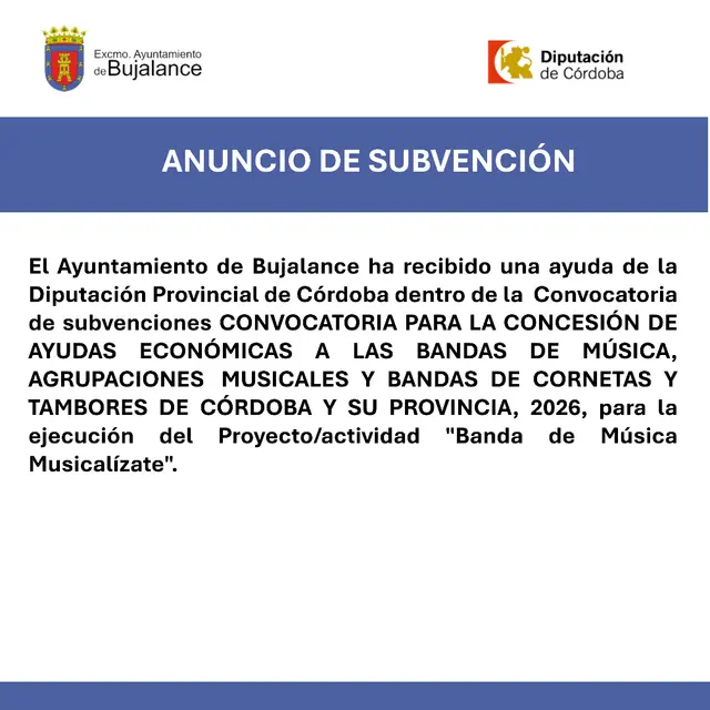Bujalance recibe apoyo provincial para el proyecto Musicalízate