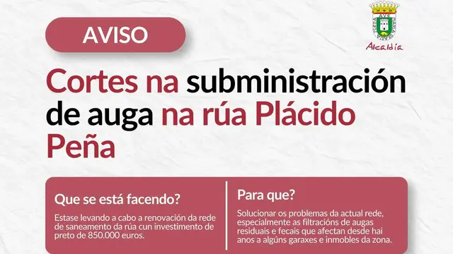 La Rúa Plácido Peña tendrá interrupciones del suministro por obras de saneamiento