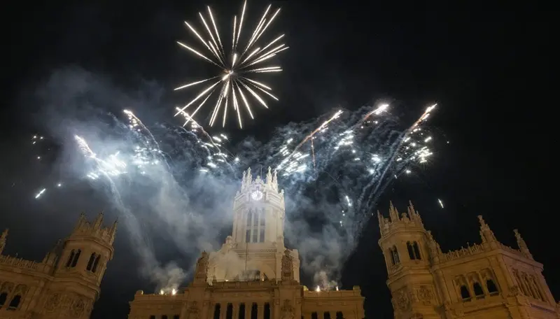 Cibeles acogió el espectáculo piromusical de la celebración de la Hispanidad