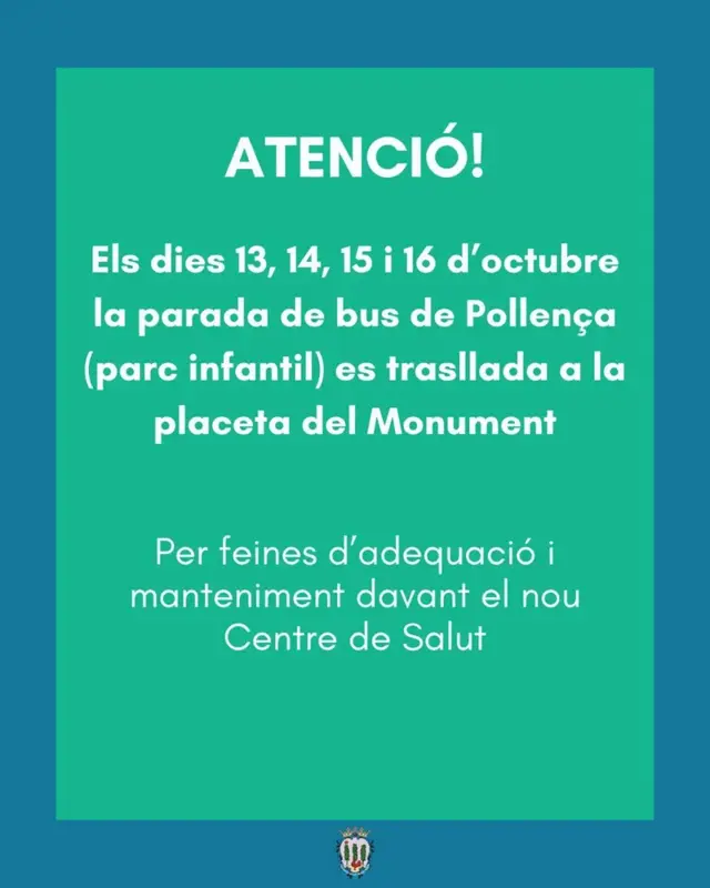 La parada de autobús de Pollença cambiará temporalmente del 13 al 16 de octubre