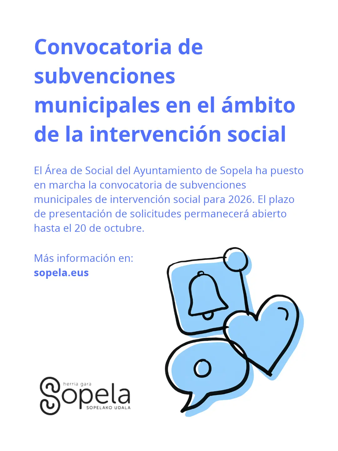 Sopela activa las ayudas municipales para proyectos de intervención social de 2026