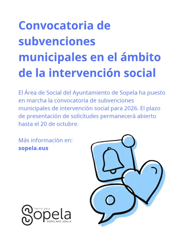 Sopela activa las ayudas municipales para proyectos de intervención social de 2026