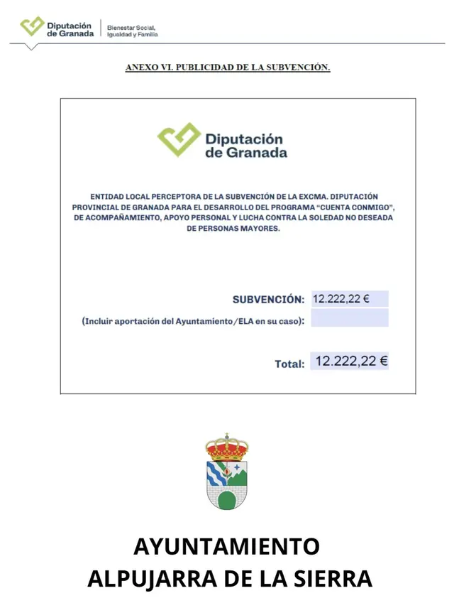 Alpujarra de la Sierra recibe apoyo provincial para el programa «Cuenta Conmigo»