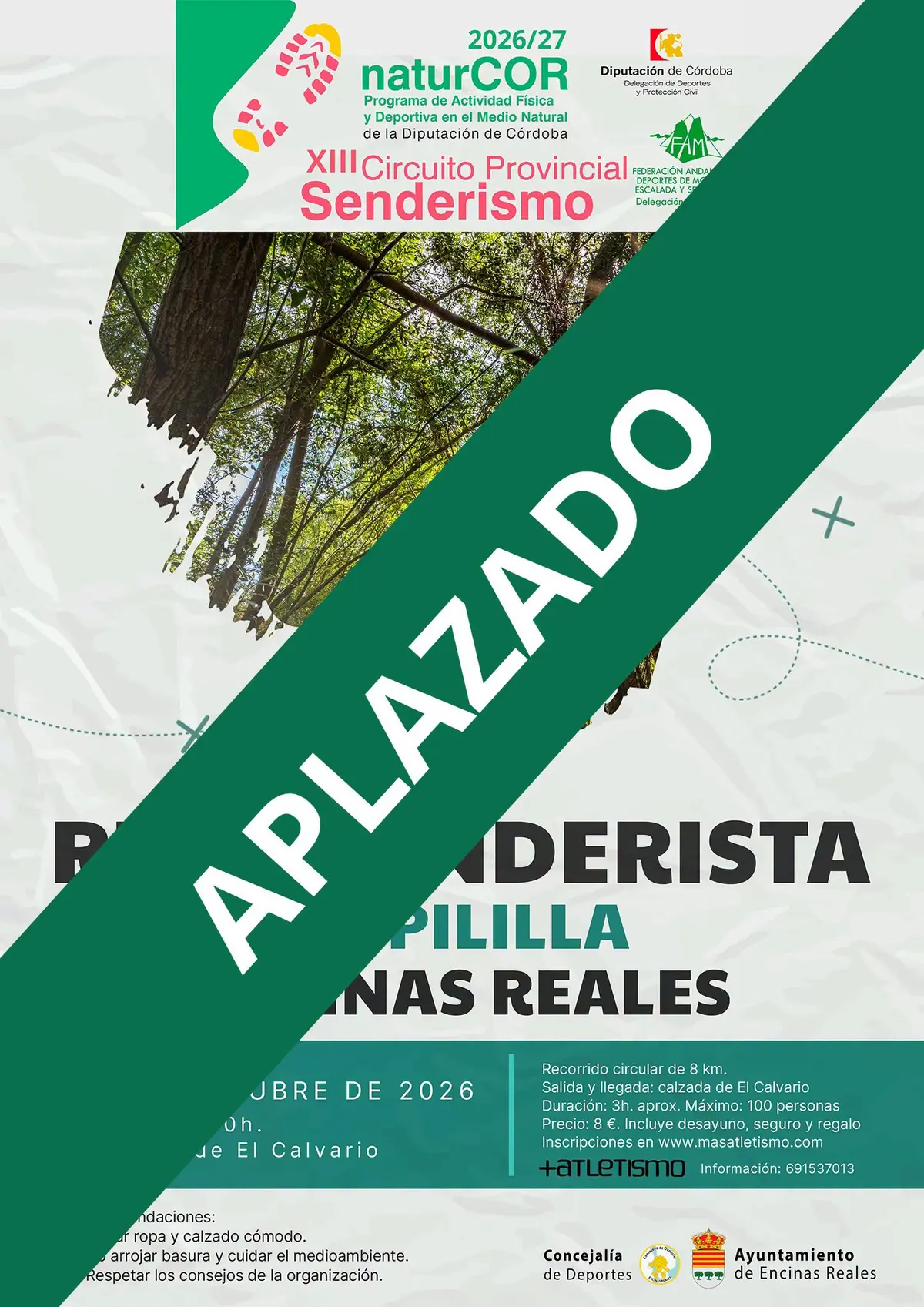 La Ruta Senderista Naturcor 2026 queda aplazada en Encinas Reales