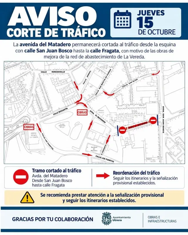 La avenida del Matadero tendrá un corte temporal por obras en la red de agua