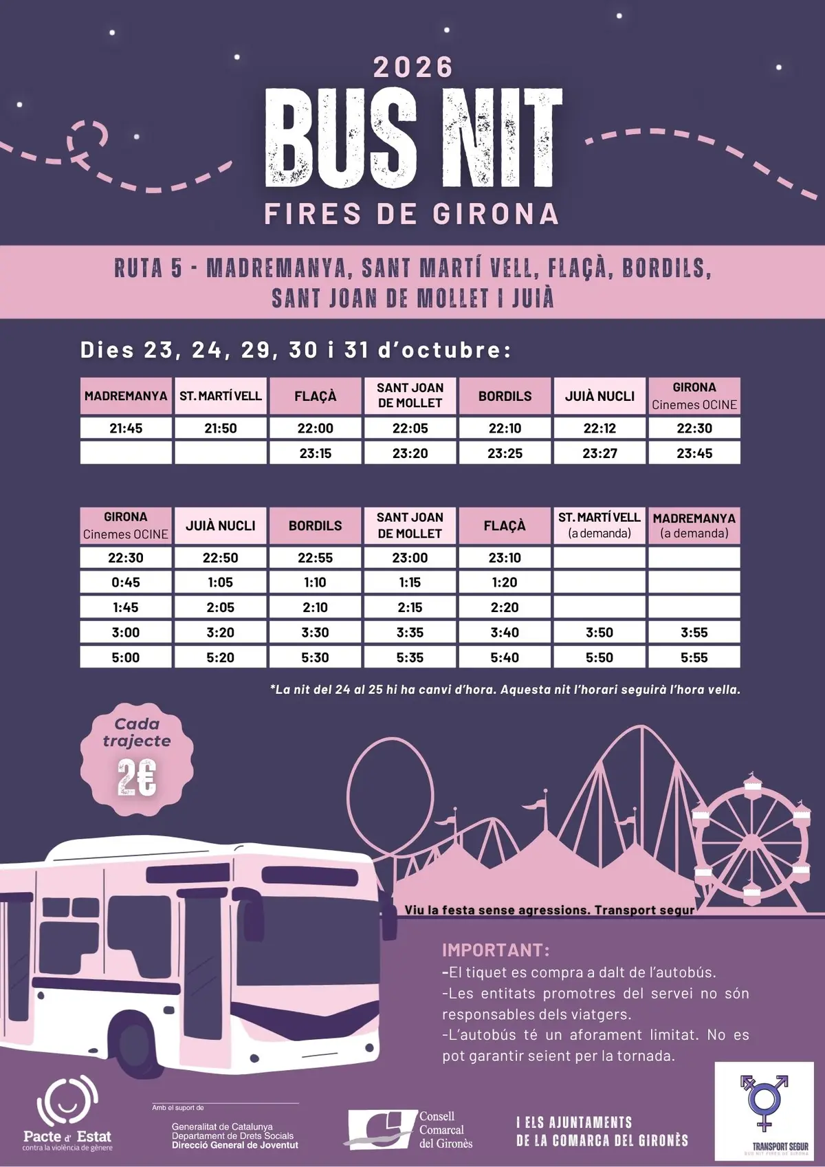 Madremanya tendrá bus nocturno a Girona en cinco jornadas de las Fires