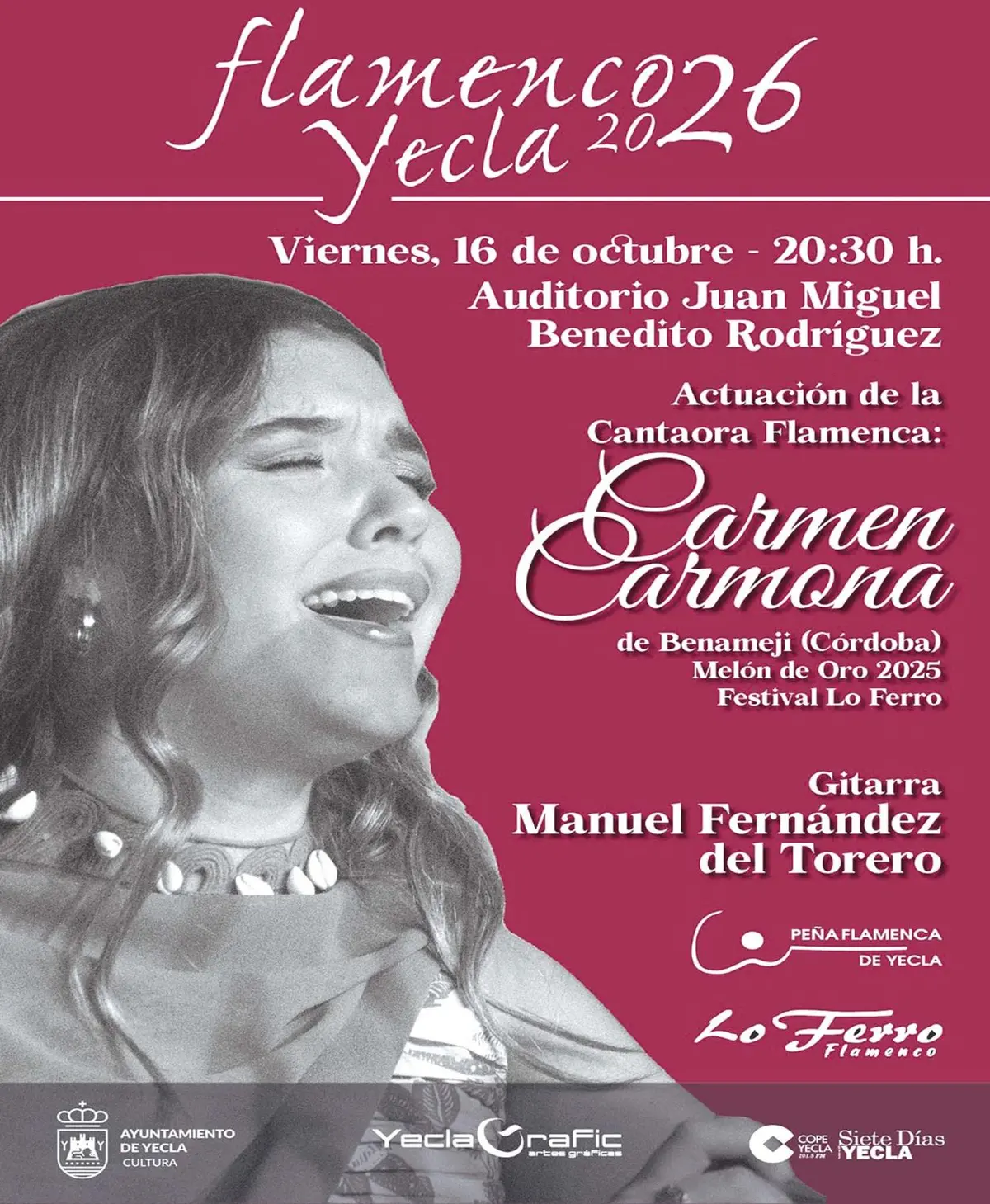 Carmen Carmona actuará este viernes en el Auditorio Municipal de Yecla