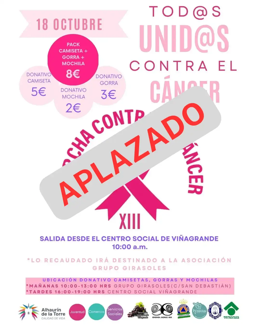 La previsión de lluvia obliga a aplazar la marcha solidaria contra el cáncer